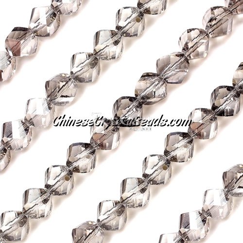 8mm Chinese Crystal Helix Bead Strand, Silver Shade, 25 beads