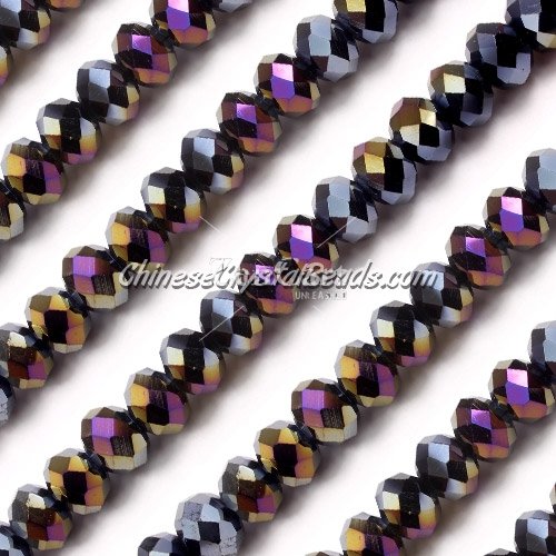 Chinese Crystal Bead Strand, Black AB, 6x8mm, about 72 beads
