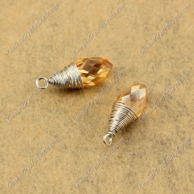 Wire Working Briolette Crystal Beads Pendant, 6x12mm, G. Champange, 1 pcs