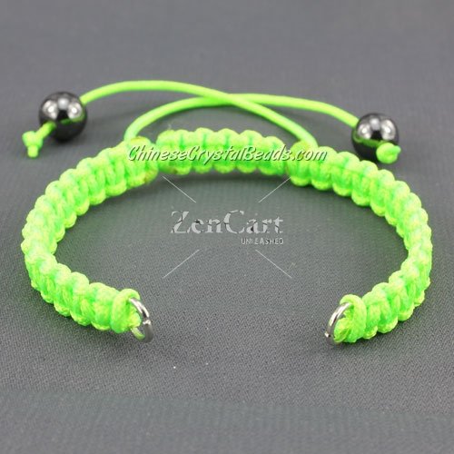 Pave chain, nylon cord, neon green, wide : 7mm, length:14cm