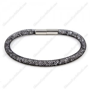 Stardust Mesh Bracelet, width:5mm, black mesh and Rhinestone