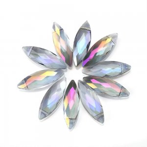 Leaf crystal beads, 7x22mm, Purple Haze, 10 beads