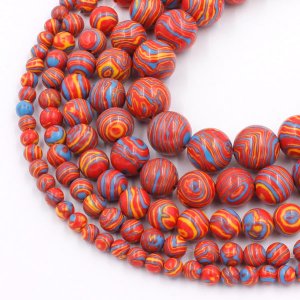 Synthetic Malachite Smooth Round Beads red rainbow15 inch
