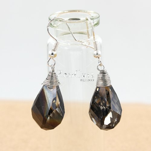 Crystal helix Teardrop earring, half gunmetal, sold 1 pair