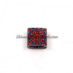 Pave square beads, UK Flag, 12mm, gun metal, sold per 12 pieces bag