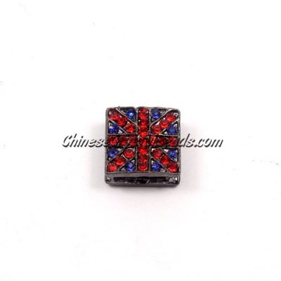 Pave square beads, UK Flag, 12mm, gun metal, sold per 12 pieces bag