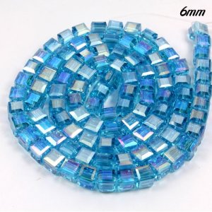 98Pcs 6mm Cube Crystal beads, aqua AB