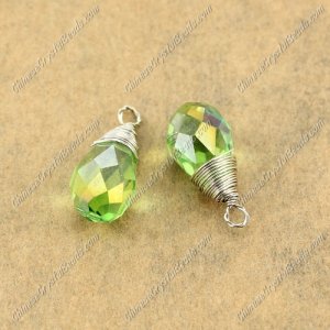 Wire Working Briolette Crystal Beads Pendant, 8x13mm, green AB, 1 pcs