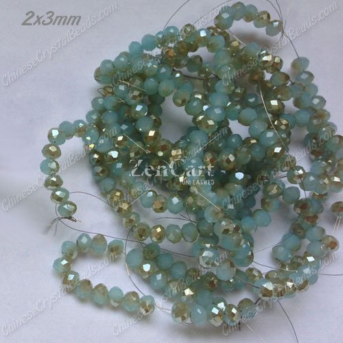 130Pcs 2x3mm Chinese Crystal Rondelle Beads Strand, aqua jade and champange