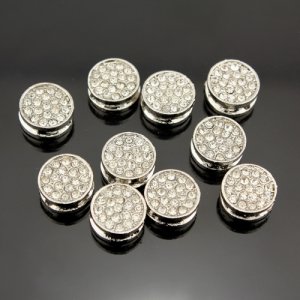 Alloy Pave button beads, platinum, 11mm , hole: 1.5mm, Sold per pkg of 10 pcs