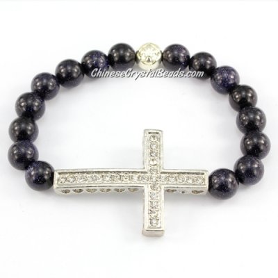 fashion jewelry, 8mm stone beads and cross charms, 6.5inch
