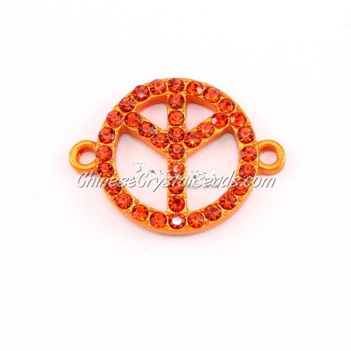 Peace Sign, pave Diamond pendant,20mm, hole 2mm, orange