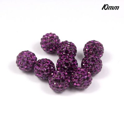 50pcs, Pave clay disco beads, hip hop disco beads, Violet, 10mm, hole: 1.5mm