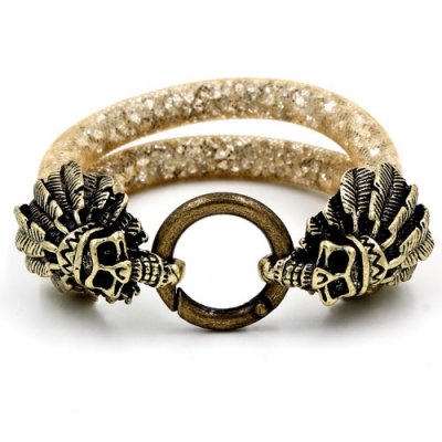 mesh bracelet, antiqued bronze alloy Indian Skull End Cap, champagne Mesh Bracelet, Approx. Wide:8mm