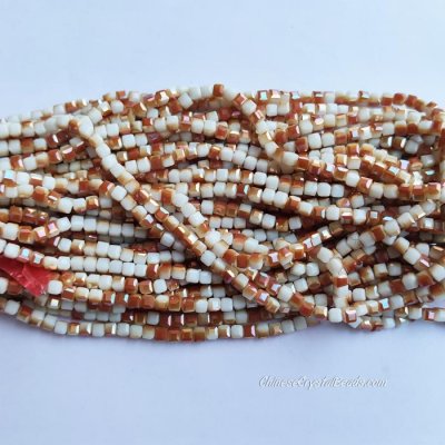 4mm Cube Crystal beads about 95Pcs, opaque white half amber