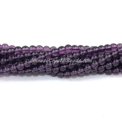 Chinese 4mm Round Glass Beads violet, hole 1mm, about 80pcs per strand
