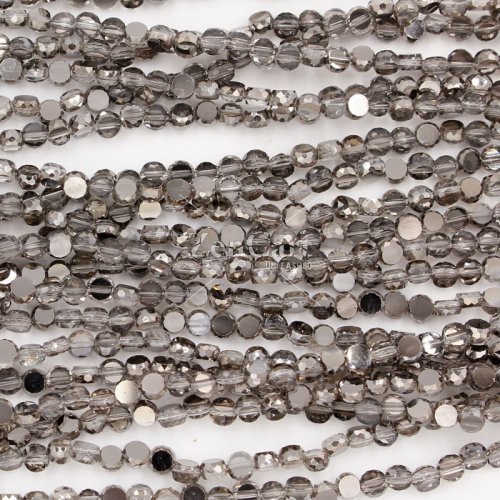 4mm flat round glass crystal beads, silver shade, about 140-150pcs