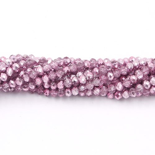 140Pcs 3x4mm Chinese Crystal Rondelle Beads Strand, half paint pink