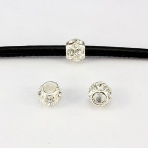 Alloy European Beads, #004, 9x11mm, hole:5mm, pave clear crystal, silver plated, 1 piece