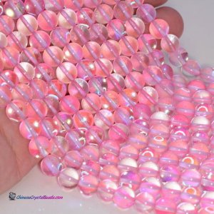 pink Mystic Aura Quartz Beads 6/8/10/12mm Rainbow Holographic Bead Synthetic Moonstone 15.5inch