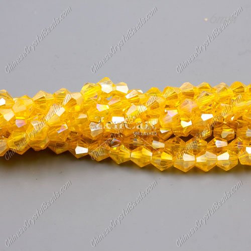 Crystal 6mm Long Bicone Bead Strand, Wheat AB, about 50 beads