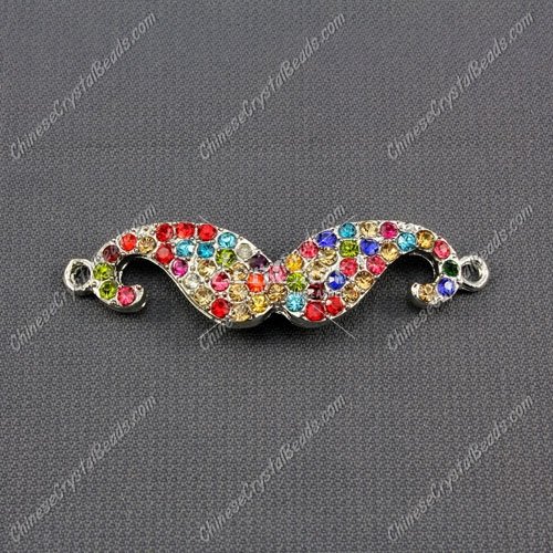 Pave accessories, mustache, 13x55mm, pave mixed crystal, Sold individually.