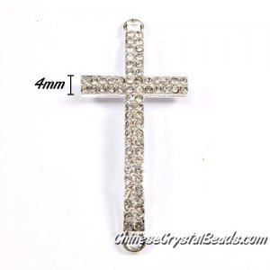 alloy pave cross pendant, 22x50mm, hole: 2mm, plated-silver, clear rhinestone, 1pcs