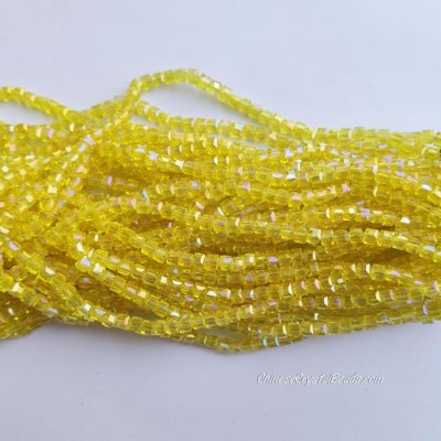 4mm Cube Crystal beads about 95Pcs, Yellow AB