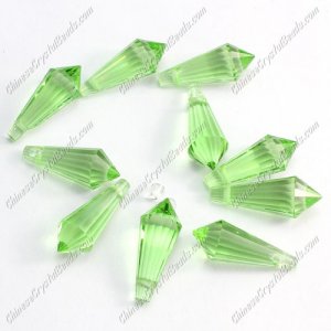 Chinese Crystal Icicle Drop Beads, 8x20mm, 1-hole, lime green, sold per pkg of 10 pcs