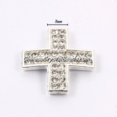 pave alloy cross, silver, 25x25mm, hole: 1.5mm, Sold individually.