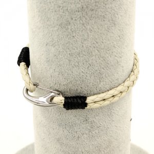 Stainless steel Men's Braided Leather Bracelets Clasp, Beige color