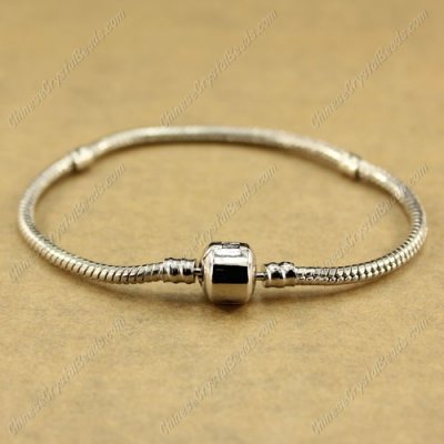 1pcs, Silver plated,Snake Chain Bracelet, Fit European Charm Beads Stamped Clasp