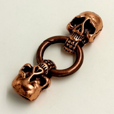 Clasp, skull End Cap, antiqued copper finished inchpewterinch #zinc-based alloy,62x24mm Hole 11x5mm, Sold individually.