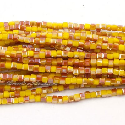 180pcs 2mm Cube Crystal Beads, opaque yellow and brown light
