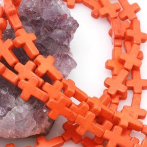 12x16mm Orange Howlite Turquoise Loose Spacer Beads Cross 15.5 inch strand