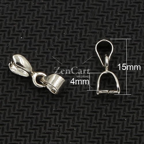 Pinch Clip Bail Connector For Necklace pendant, platinum plated, 15mm, 10pcs