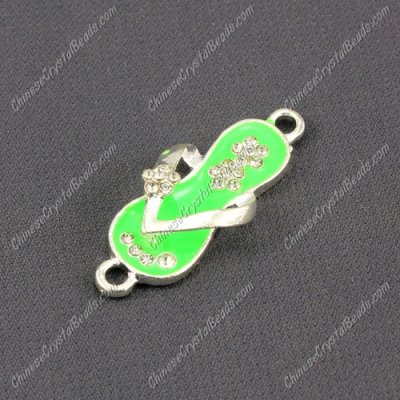 Slippers Pendant Charm, Neon Green Enamel, Silver plated, Findings DIY, 1 piece