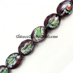 Millefiori faceted oval glass beads, purple, 16x20mm, 1 beads