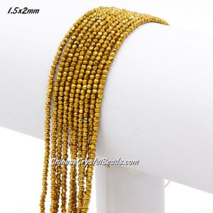 210Pcs 1.5x2mm rondelle crystal beads, gold, with Polyester thread