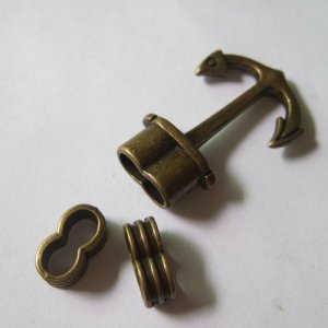 1sets Anchor Hooks Clasps Double Hole, Antique Bronze plated brass for 5mm Round Leather Bracelet