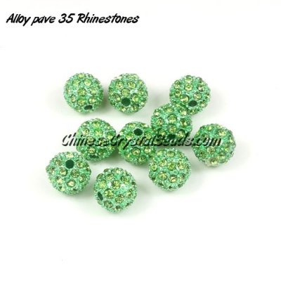 Alloy pave 35 Rhinestones disco 10mm beads , green, Pave, 10 pcs