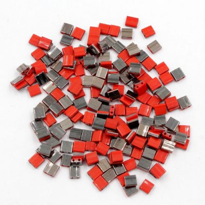 Chinese 5mm Tila Square Bead opaque red half hematite about 100Pcs