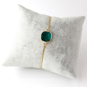 Adjustable bracelet, bezel link charm emerald crystal, 1pc