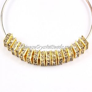 6mm crystal rhinestone inchsquareinch rondelle spacers, gold-plated, clear rhinestone, 20pcs