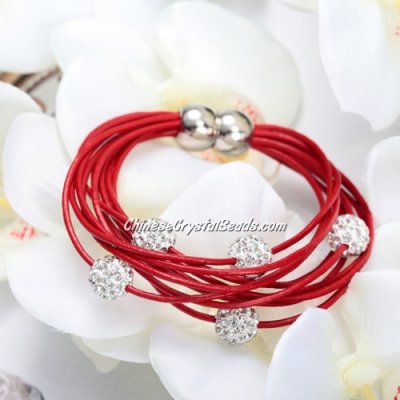 Pave clay Bead Multi Strand Leather Bracelet Red