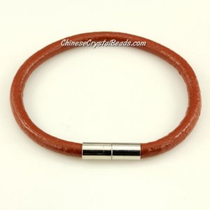 Fashion leather stainless steel Magnetic Bracelet, 5mm round leather, brown, 7.5 inch