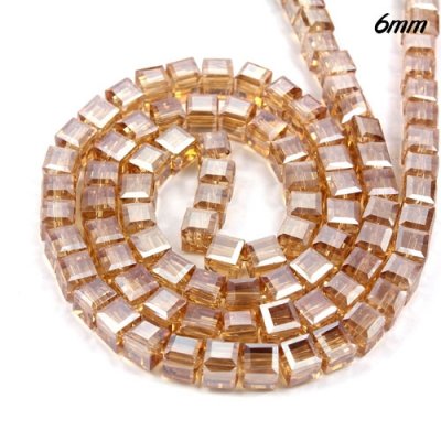 98Pcs 6mm Cube Crystal beads, Golden Shadow