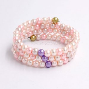 Memory Wire Bracelet, 6mm glass pearl beads, #003