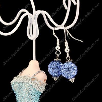 Pave Drop Earrings, lt. sapphire, 10mm clay disco beads, sold 1 pair