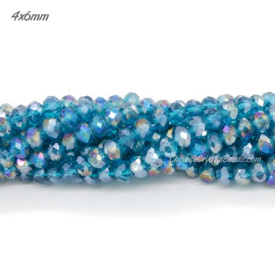 4x6mm capri blue AB Chinese Crystal Rondelle Beads about 95 beads